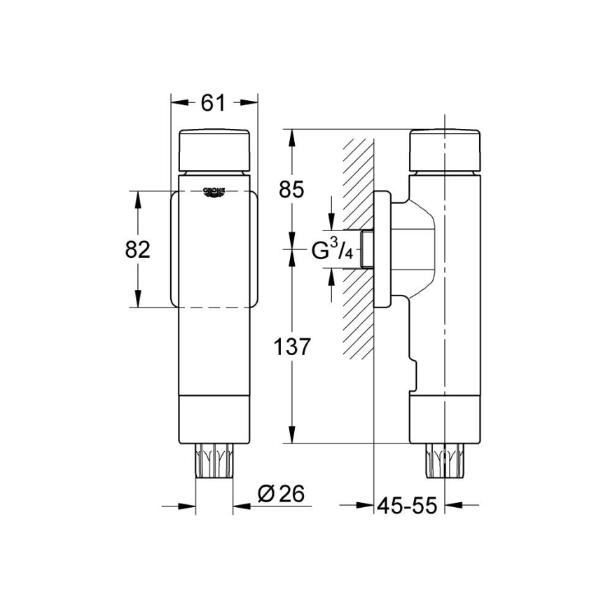 GROHE 37349000 - Zawór spłukujący ciśnieniowy RONDO A.S. 3” błyszczący chrom