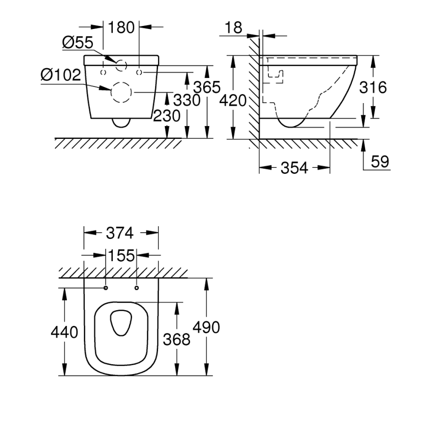 GROHE 39206000 - Miska WC podwieszana EURO CERAMIC 49 cm, ceramika/biała