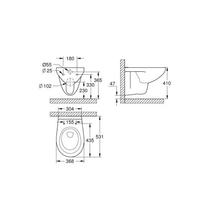 GROHE 39427000 - Wisząca miska WC BAU CERAMIC 368 x 531 mm ceramika/biała