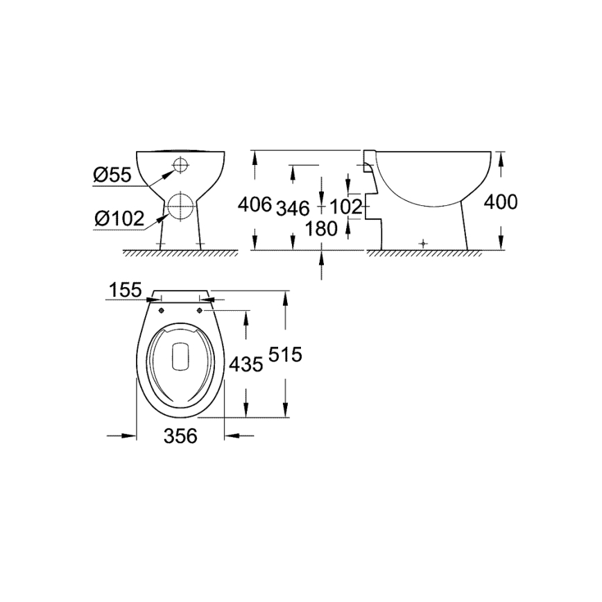 GROHE 39430000 - Miska WC stojąca BAU CERAMIC 515 x 356 x 406 mm ceramika/biała
