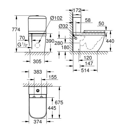GROHE 39462000 - Zestaw WC EURO CERAMIC 67,5 x 37,4 x 77,4 cm ceramika/biała