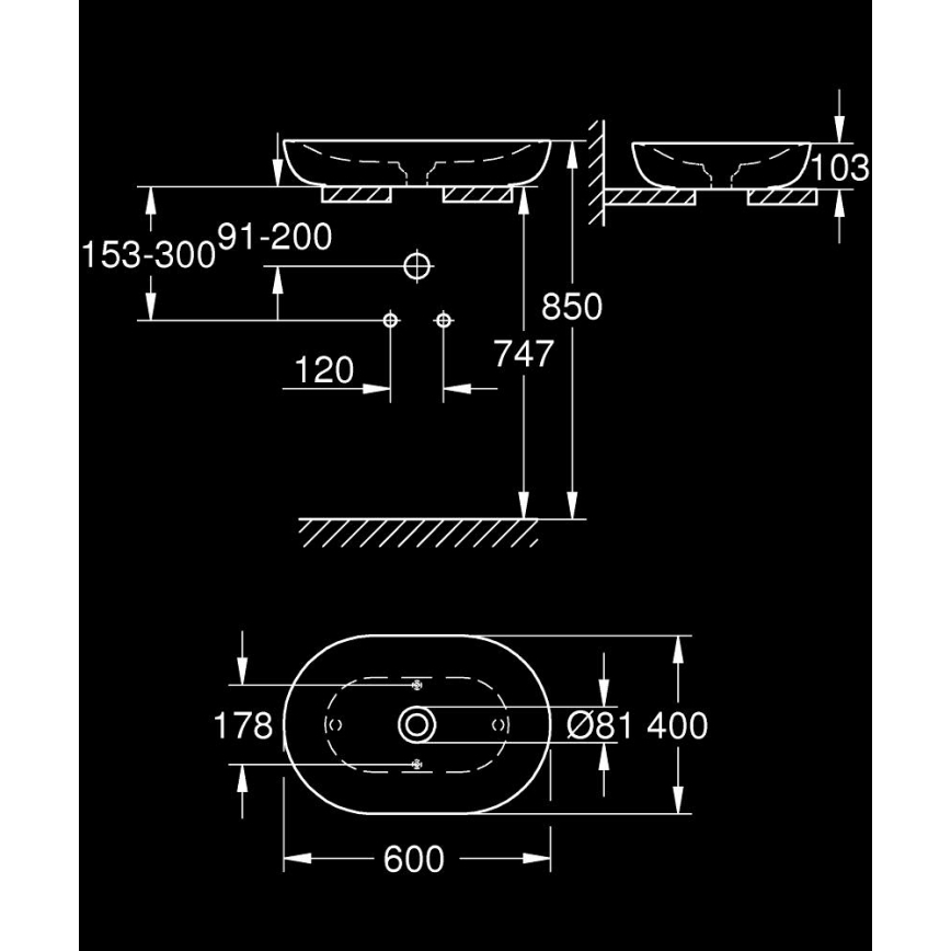 GROHE 3960800H - Umywalka nablatowa ESSENCE 600 × 400 mm ceramika/biała