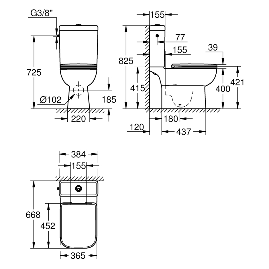 GROHE 39814000 - Zestaw WC kompakt START EDGE 825 × 557 × 384 mm ceramika/durobiała