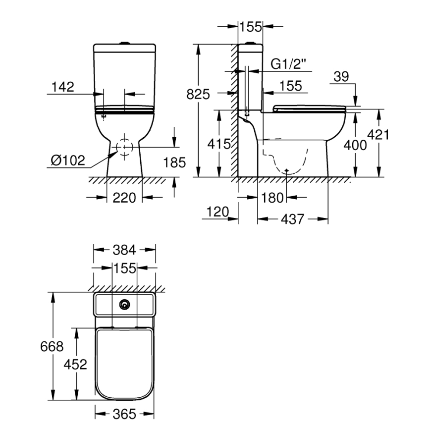 GROHE 39951000 - WC kompakt START EDGE 384 × 668 mm ceramika/biała