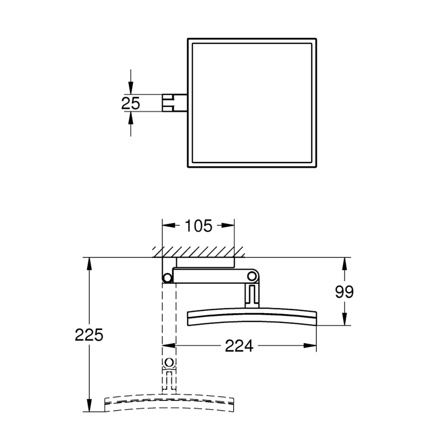 GROHE 40808000 - Lusterko kosmetyczne SELECTION CUBE 22,3 × 22,3 cm błyszczący chrom