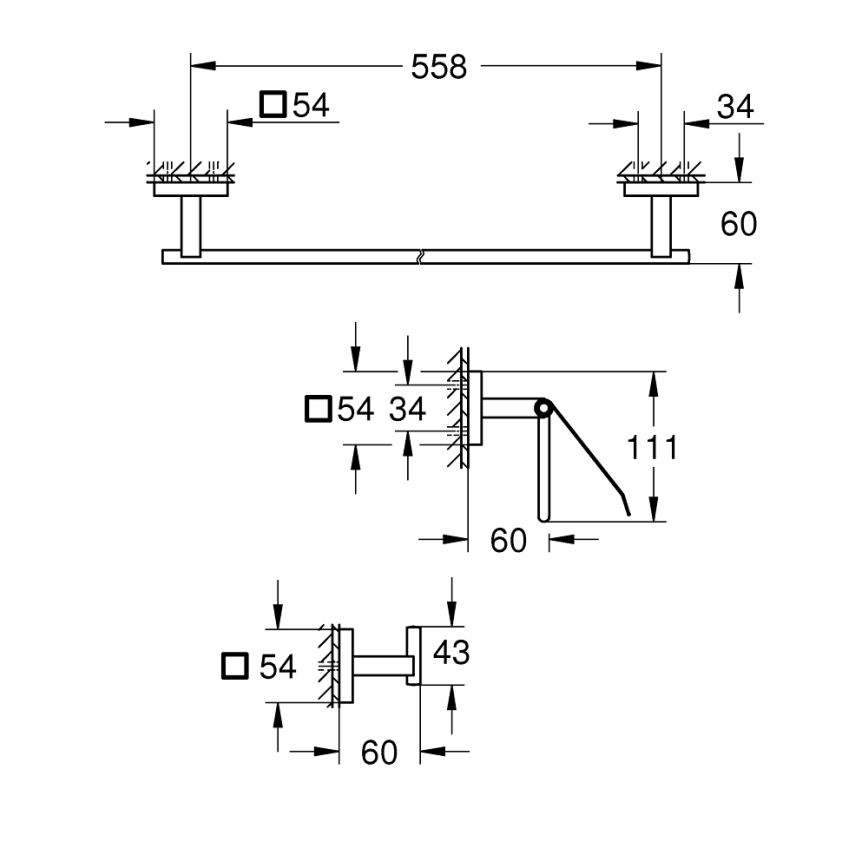 GROHE 41124DC0 - Zestaw akcesoriów START CUBE 558 mm ze stali nierdzewnej