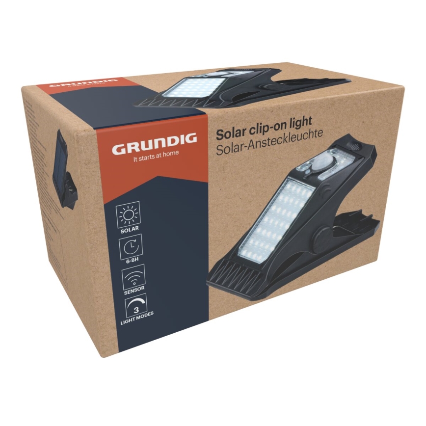 Grundig - LED Lampa solarna z czujnikiem CLIP-ON LED/9W/3,7V IP44