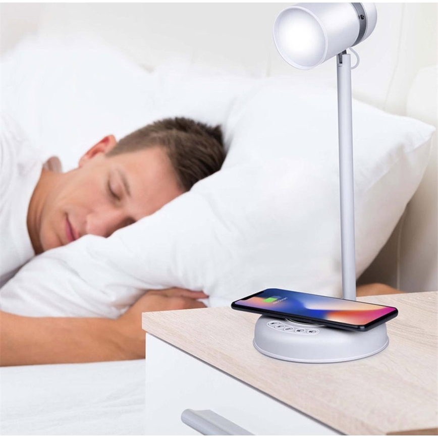Grundig - Lampa stołowa LED z bezprzewodowym ładowaniem i głośnikiem 3 w 1 LED/15W/5V