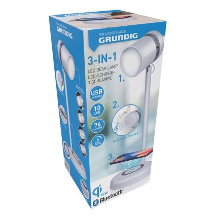 Grundig - Lampa stołowa LED z bezprzewodowym ładowaniem i głośnikiem 3 w 1 LED/15W/5V
