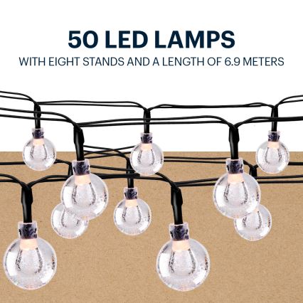 Grundig - LED Łańcuch solarny 50xLED/8 funkcji 6,9m ciepła biel