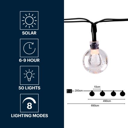 Grundig - LED Łańcuch solarny 50xLED/8 funkcji 6,9m ciepła biel