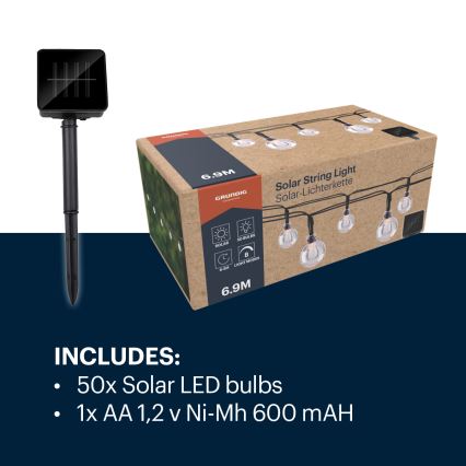 Grundig - LED Łańcuch solarny 50xLED/8 funkcji 6,9m ciepła biel