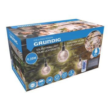 Grundig - LED łańcuch solarny ściemnialny 50xLED/8 funkcji 9,35m ciepła biel 1200 mAh + DO