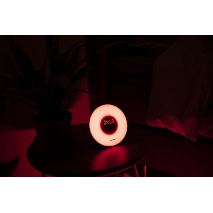 Grundig - LED RGB Ściemniana lampka nocna z budzikiem i radiem FM LED/5V/3xAAA