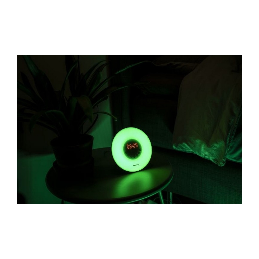 Grundig - LED RGB Ściemniana lampka nocna z budzikiem i radiem FM LED/5V/3xAAA