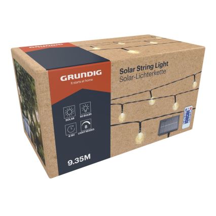 Grundig - LED Ściemnialny łańcuch solarny 50xLED/8 funkcji 9,35m IP44 ciepła biel + pilot zdalnego sterowania