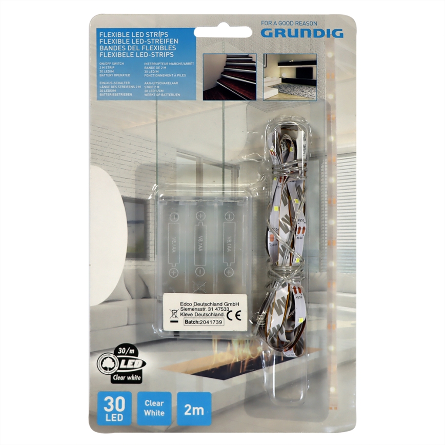Grundig - LED Taśma 2m LED/3xAA dzienna biel