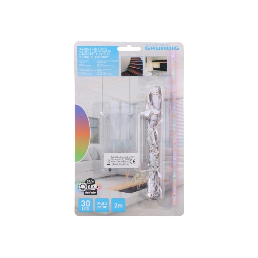 Grundig - LED Taśma 2m LED/3xAA wielobarwna