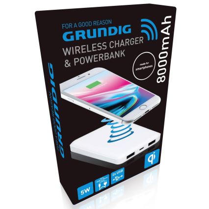 Grundig - Power Bank 8000 mAh/5V z ładowaniem bezprzewodowym
