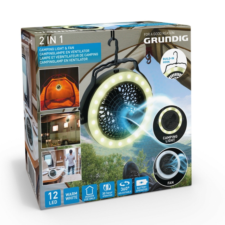 Grundig - Przenośny wentylator z oświetleniem LED LED/3xAA