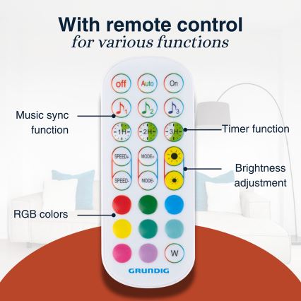 Grundig - ściemnialna lampa stojąca LED RGBW LED/6W/230V + pilot zdalnego sterowania