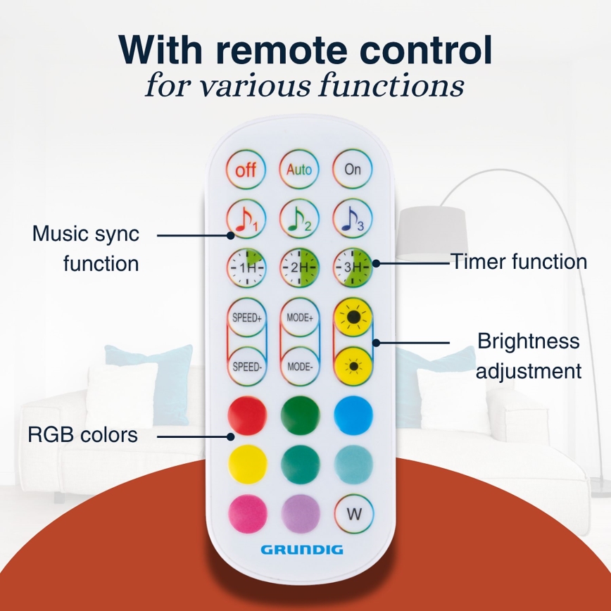 Grundig - ściemnialna lampa stojąca LED RGBW LED/6W/230V + pilot zdalnego sterowania