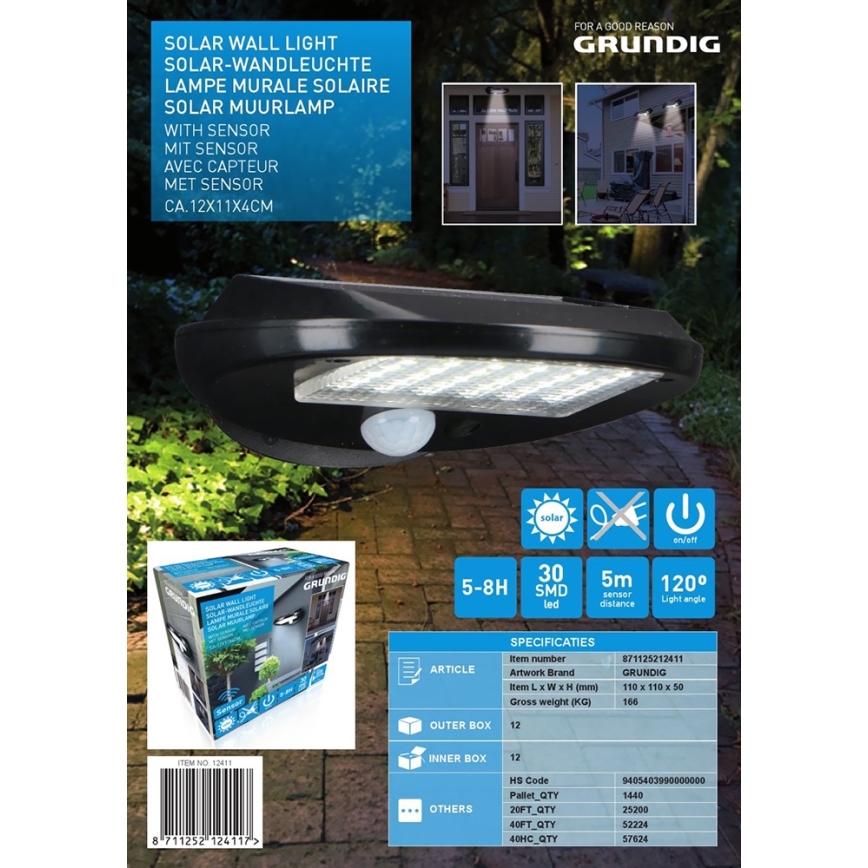 Grundig - ZESTAW 2x LED Kinkiet solarny z czujnikiem LED/3,2V