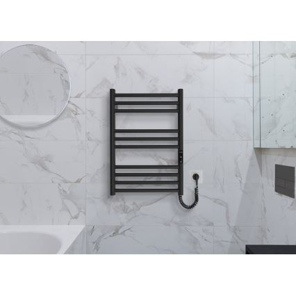 Grzejnik łazienkowy drabinkowy HF GREENWICH 100W/230V 57x43 cm, czarny, prawy, okrągły