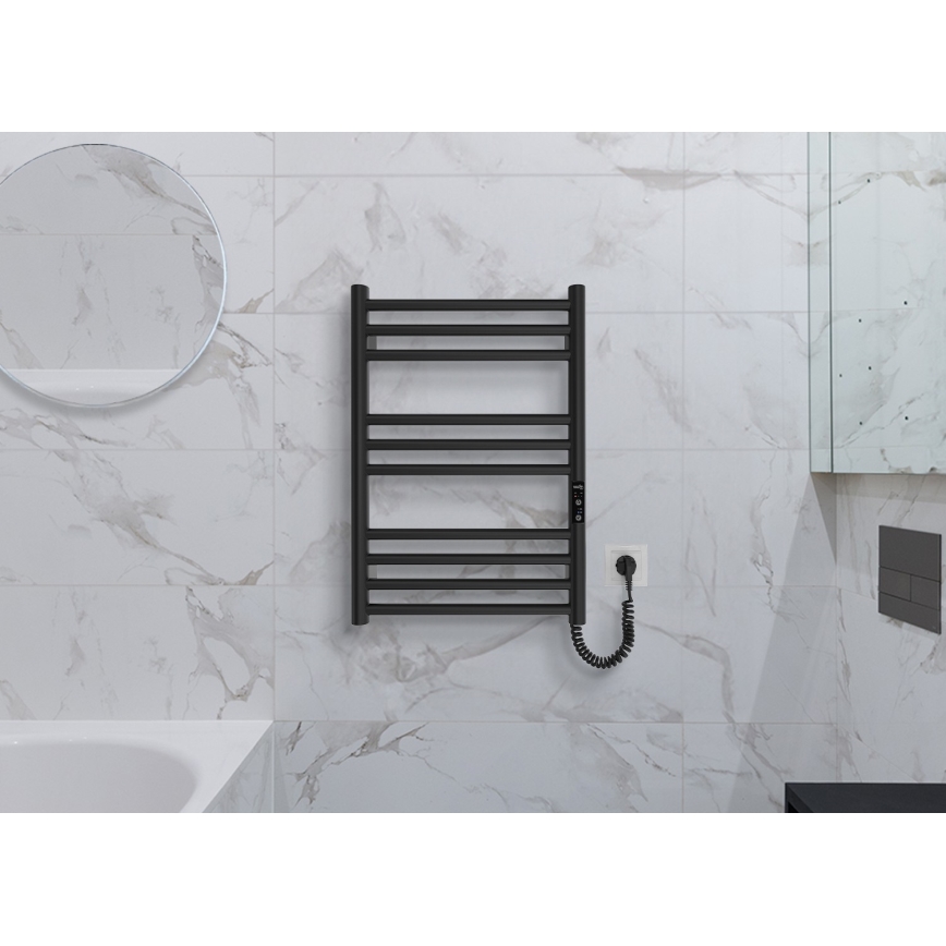 Grzejnik łazienkowy drabinkowy HF GREENWICH 100W/230V 57x43 cm, czarny, prawy, okrągły