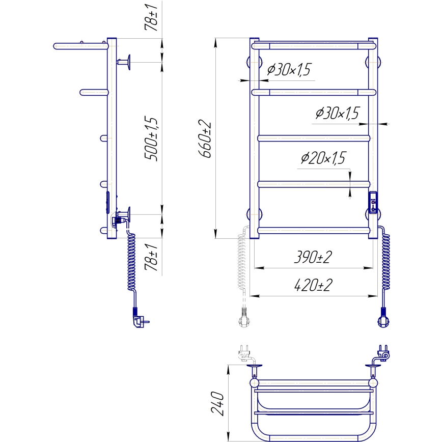 Grzejnik łazienkowy drabinkowy HOTEL 75W/230V 65x43 cm stal nierdzewna/czarny prawy