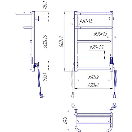 Grzejnik łazienkowy drabinkowy HOTEL 75W/230V 66x42 cm stal nierdzewna/biały prawy