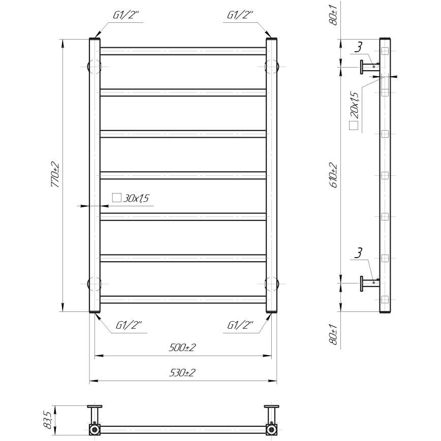 Grzejnik łazienkowy drabinkowy INOX TOKIO 161W/230V 77x53 cm stal nierdzewna/antracyt