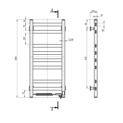 Łazienkowy grzejnik drabinkowy z termostatem AVANGARD 251W/230V 80,6 cm IP44 biały lewy kwadratowy