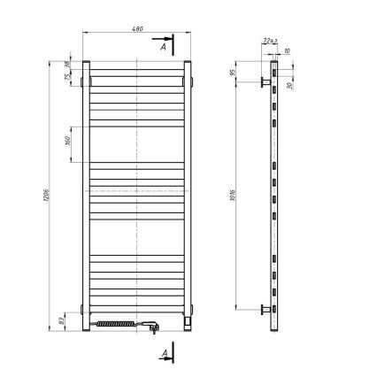 Grzejnik łazienkowy drabinkowy z termostatem AVANGARD 459W/230V 120,6 cm IP44 biały lewy prostokątny