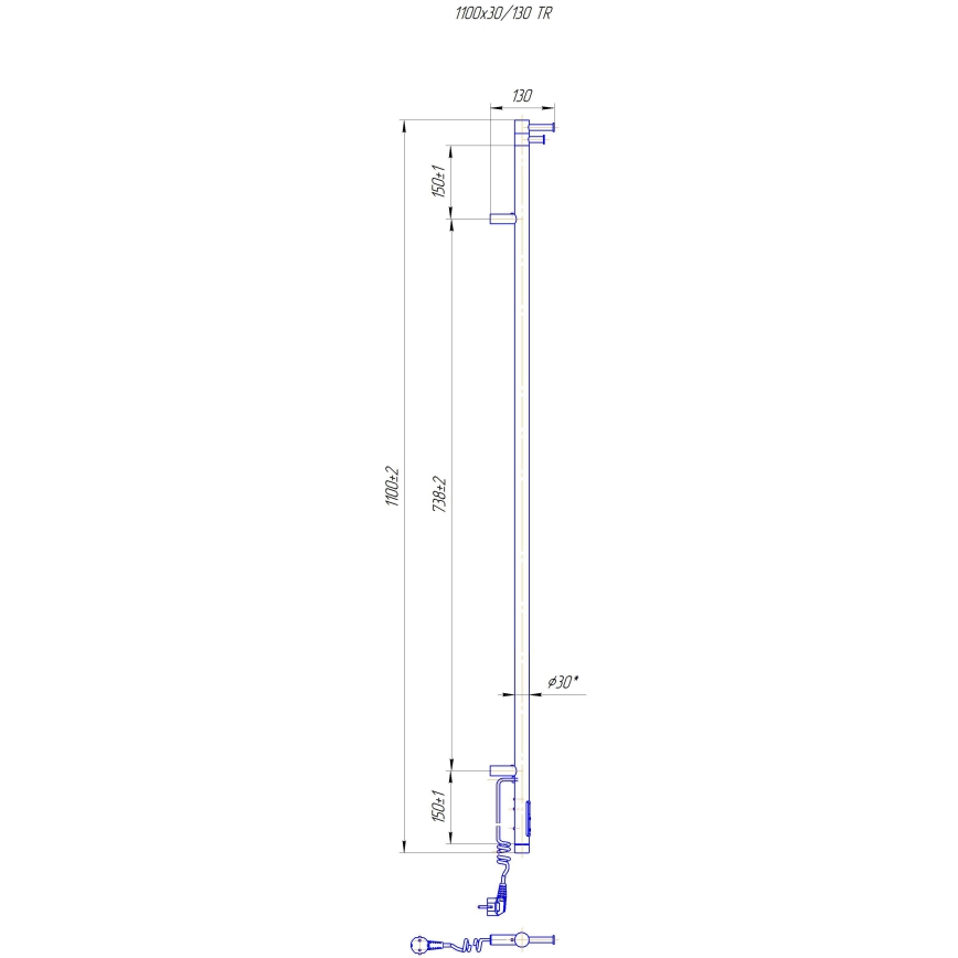 Grzejnik łazienkowy RAY 25W/230V 110x30 cm IP44 stal nierdzewna/antracyt