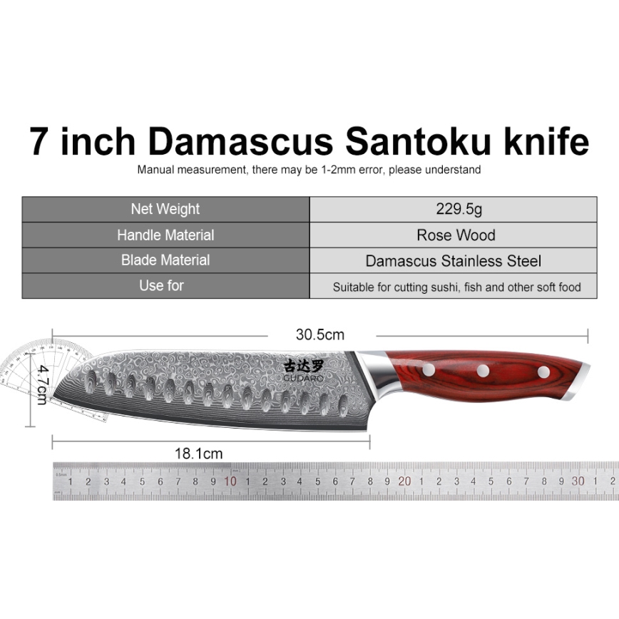 Gudaro - 7-częściowy zestaw noży kuchennych w bloku KENSHO, akacja