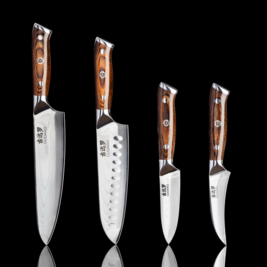 Gudaro - Damasceński nóż kuchenny Santoku FENG 7,5, 67 warstw stali, długość 18 cm
