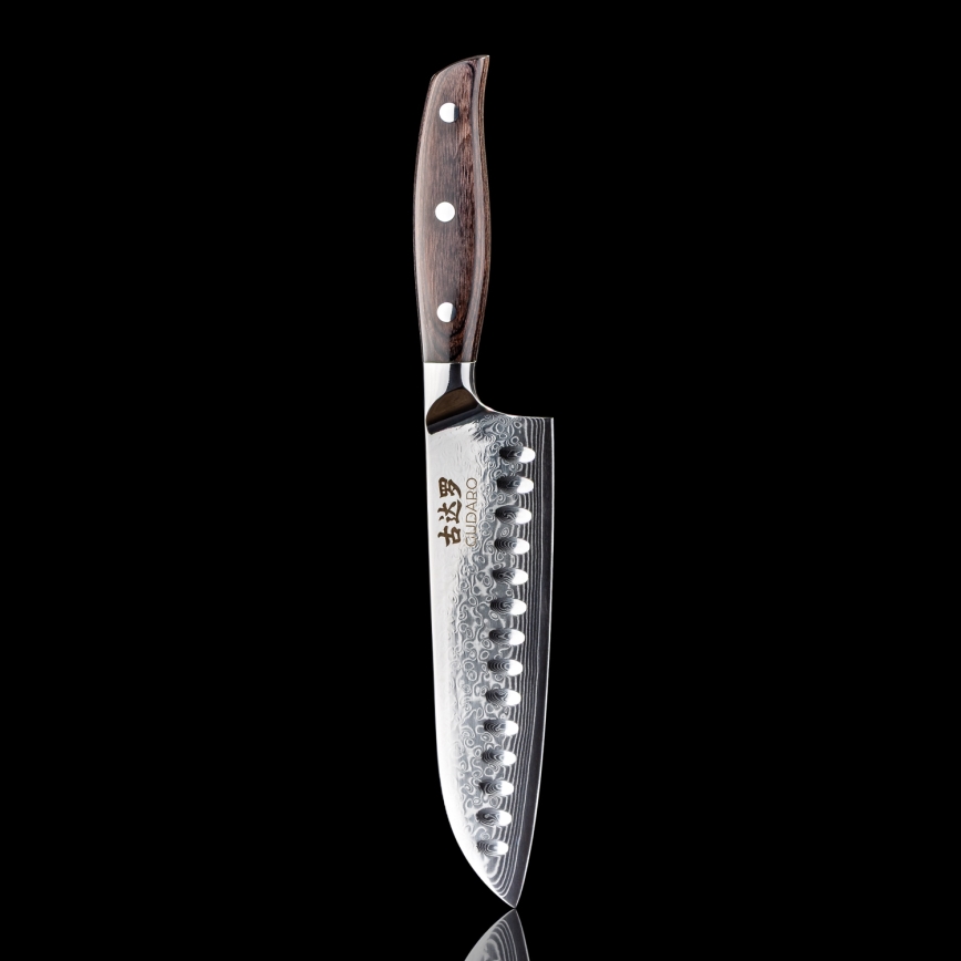 Gudaro - Damasceński nóż kuchenny Santoku SHIRO 7, 67 warstw stali, długość 17,5 cm