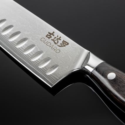 Gudaro - Damasceński nóż kuchenny Santoku SHIRO 7, 67 warstw stali, długość 17,5 cm
