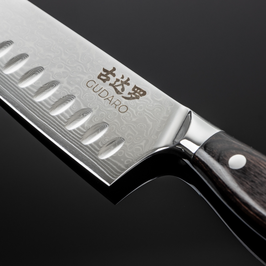 Gudaro - Damasceński nóż kuchenny Santoku SHIRO 7, 67 warstw stali, długość 17,5 cm