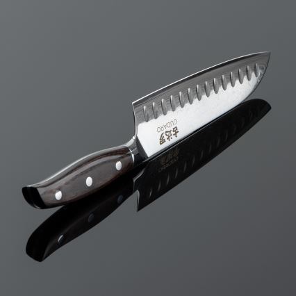 Gudaro - Damasceński nóż kuchenny Santoku SHIRO 7, 67 warstw stali, długość 17,5 cm
