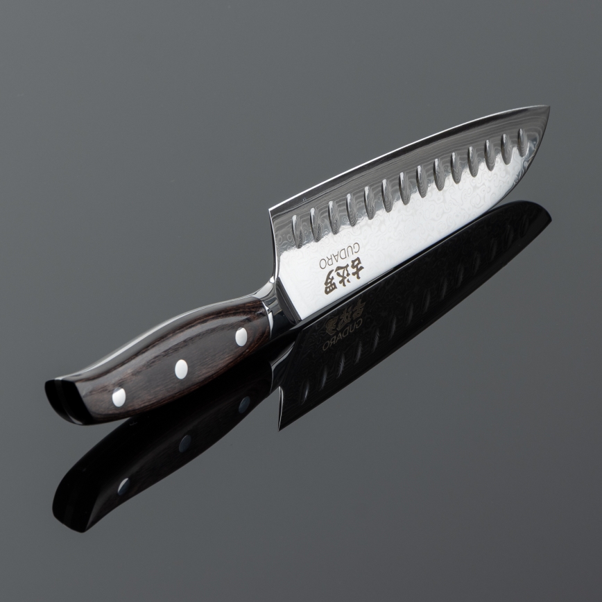 Gudaro - Damasceński nóż kuchenny Santoku SHIRO 7, 67 warstw stali, długość 17,5 cm