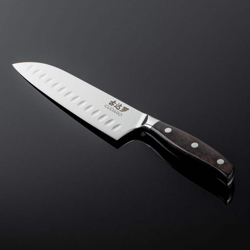 Gudaro - Damasceński nóż kuchenny Santoku SHIRO 7, 67 warstw stali, długość 17,5 cm