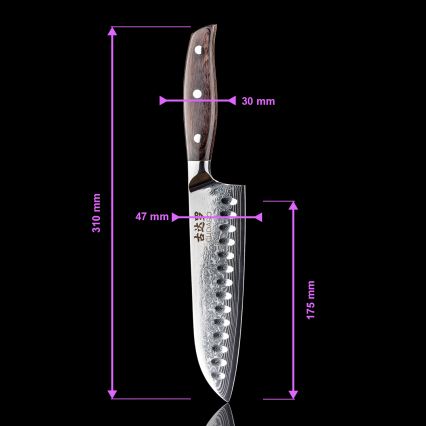 Gudaro - Damasceński nóż kuchenny Santoku SHIRO 7, 67 warstw stali, długość 17,5 cm