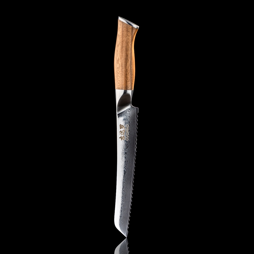 Gudaro - Nóż do pieczywa z damastu TAKUMI 8, 67 warstw stali, długość 20 cm, orzech