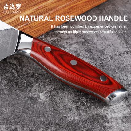 Gudaro - Damaśkowy nóż kuchenny Santoku KENSHO 7, 67 warstw stali, długość 17,5 cm