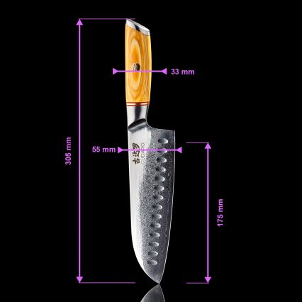 Gudaro - Damaszkowy nóż kuchenny Santoku HIKARI 7, 67 warstw stali, długość 17,5 cm
