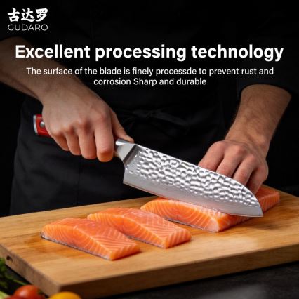 Gudaro - Damaszkowy nóż kuchenny Santoku MIYABI 7, 67 warstw stali, długość 17,5 cm