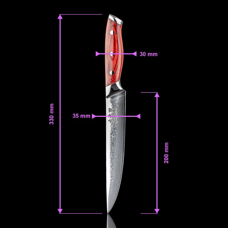 Gudaro - Nóż do porcjowania KENSHO 8, z damasceńskiej stali w 67 warstwach, długość ostrza 20 cm
