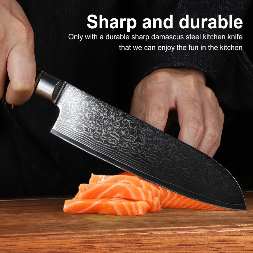 Gudaro - Nóż kuchenny Santoku AKIRO 7, damasceński, 67 warstw stali, długość 17,5 cm, czarny
